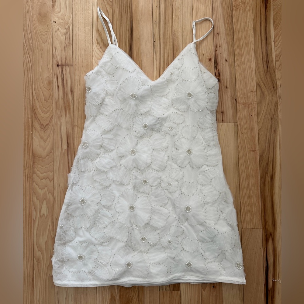 Abercrombie & Fitch Embellished Shift Bridal Mini White Dress